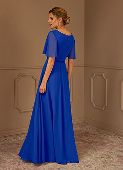 Azazie Tricia Abiti per la Madre della Sposa Abito A-Line in Chiffon con Scollo a V a Pieghe Blu Reale image3