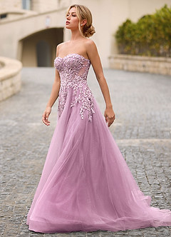 Celeste Light Purple Rhinestone Sheer Lace Prom Dress image6