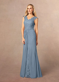 Azazie Jovie Mother of the Bride Dresses Dusty Blue A-Line Lace Dress image2