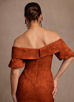 Azazie Golda Mère de la mariée Robes Robe Fourreau en Blumen-Burnout Épaule décolletée Paprika image6