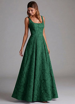 Azazie Amalie Bridesmaid Dresses Dark Green A-Line Pleated Floral Burnout Dress image5