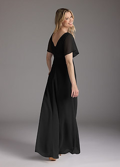 Azazie Alessa Kleider für die Brautmutter A-Linie V-Hals Gefaltet Chiffon Kleid Schwarz image5