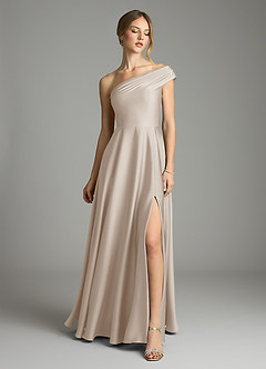 Azazie Melanie Brudepigekjoler En streg Off-Shoulder Stræk satin Gulv-længde Kjole image3