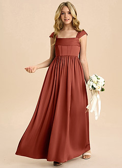 Azazie Hattie Junior Klä av A-Line i Stretch Satin Plisserad image4