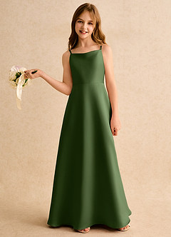 Azazie Joella Girls Formal Flower Girl Dresses Olive A-Line Pleated Matte Satin Dress image2