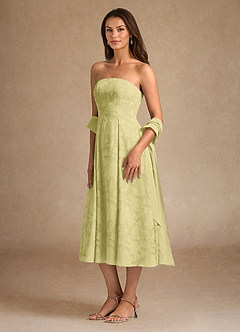 Azazie Lorain vestidos de madre de la novia Vestido de Sorbete De Limón de Devorado Floral de Corte En A con Plisado image5