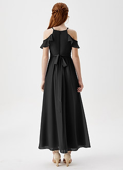 Azazie Chaya Junior Black A-Line Off the Shoulder Chiffon Dress image2