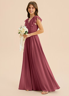 Azazie Anysa Junior Robe Trapèze en Mousseline de soie Rayé Merlot image6