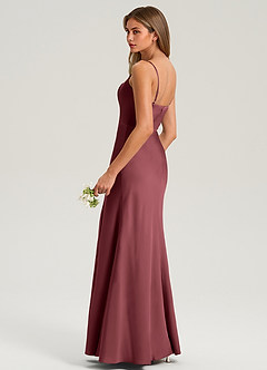 Azazie Lidia Bridesmaid Dresses Merlot Mermaid Side Slit Stretch Satin Dress image6