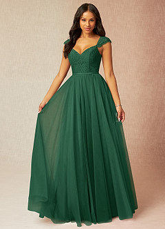 Azazie Luxi Bridesmaid Dresses Dark Green A-Line Pleated Tulle Dress image1