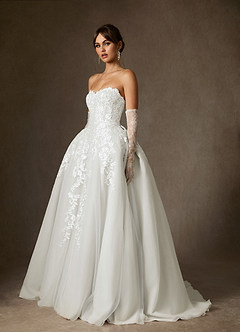 Azazie Sonnet Wedding Dresses Diamond White Ball-Gown Strapless Lace Dress image4