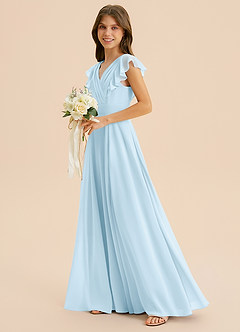 Azazie Anysa Junior Robe Trapèze en Mousseline de soie Rayé Bleu Ciel image6