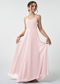 Azazie Avelina Junior Blushing Pink A-Line Pleated Chiffon Dress image2