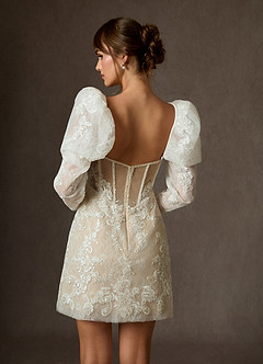 Azazie Winter Wedding Dresses Diamond White Nude A-Line Strapless Lace Dress image2