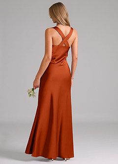 Azazie Kamila Brautjungfernkleider A-Linie Plissee Stretch-Satin Kleid Paprika image2