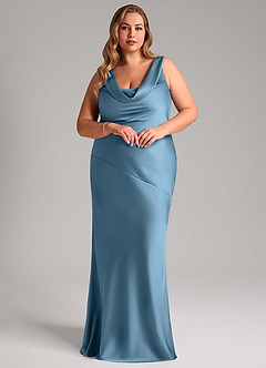 Azazie Rylina Bridesmaid Dresses Steel Blue Mermaid Stretch Satin Dress image9
