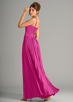 Azazie Saedra Bridesmaid Dresses Fuchsia A-Line Corset Stretch Satin Dress image8