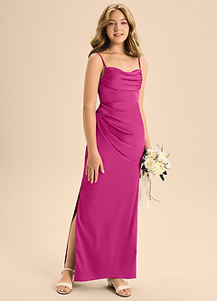 Azazie Mai Junior A-Linie Herzausschnitt Stretch-Satin Kleid Fuchsia image3