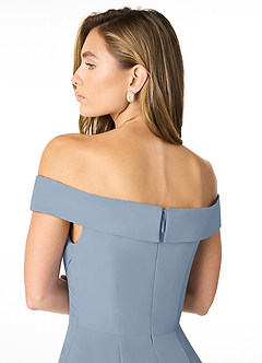 Azazie Lecia Bridesmaid Dresses Dusty Blue Empire Off-The-Shoulder Pleated Chiffon Convertible Dress image7