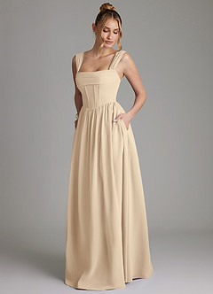 Azazie Caterina Bridesmaid Dresses Champagne A-Line Corset Chiffon Dress image5