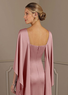 Azazie Eli Mother of the Bride Dresses Dusty Rose Sheath Boatneck Stretch Satin Dress image6