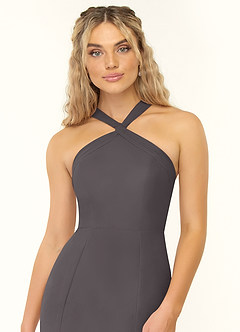 Azazie Rue Bridesmaid Dresses Steel Grey A-Line Halter Chiffon Dress image6