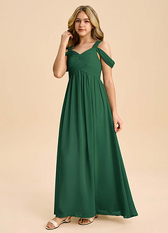 Azazie Lianne Junior Dark Green A-Line Off the Shoulder Chiffon Dress image6