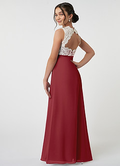 Azazie Rana Junior A-Linie Spitze Chiffon Kleid Granatapfelrot image4