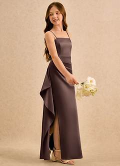Azazie Cannoli Girls Formal Flower Girl Dresses Ganache A-Line Pleated Stretch Satin Dress image4