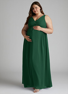 Azazie Yetta Maternity Bridesmaid Dresses A-Line V-Neck Gathered Chiffon Floor-Length Dress image9