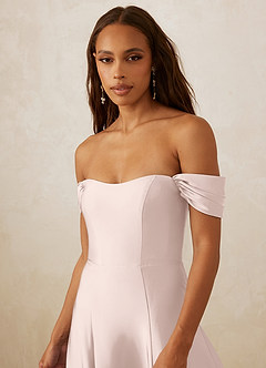 Christian Siriano Bridal for Azazie 1002 Bridesmaid Dresses Blushing Pink A-Line Off the Shoulder Stretch Satin Convertible Dress image5