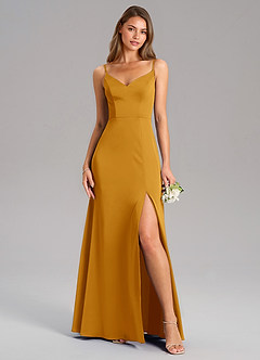 Azazie Talina Brautjungfernkleider A-Linie Stretch-Satin Kleid Butterscotch image5