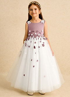 Azazie Eleni Blumenmädchenkleider Ballkleid Schleifen Tüll Kleid Elfenbein Altrosa image1
