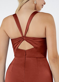 Azazie Mero Bridesmaid Dresses Terracotta Sheath Pleated Stretch Satin Dress image2