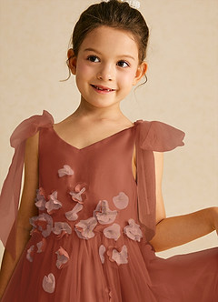 Azazie Minia Flower Girl Dresses Auburn A-Line Bow Matte Satin Dress image4
