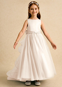 Azazie Lior Flower Girl Dresses White Alabaster Ball-Gown Pleated Tulle Dress image6