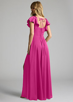 Azazie Bondi Bridesmaid Dresses Fuchsia A-Line Bow Stretch Satin Dress image2