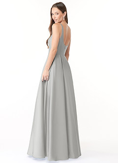 Azazie Neve Bridesmaid Dresses Silver Ball-Gown with Pockets Stretch Satin Dress image4