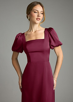 Azazie Fyona Bridesmaid Dresses Mulberry A-Line Pleated Stretch Satin Dress image6