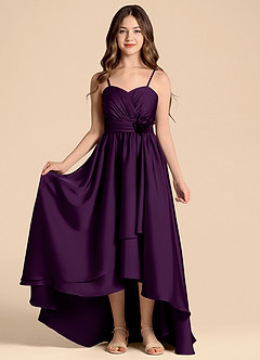 Azazie Catalina Junior Grape A-Line Sweetheart Neckline Stretch Satin Dress image5