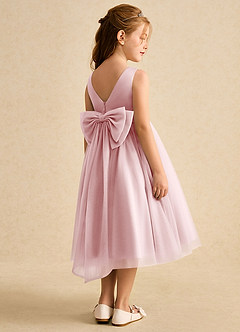 Azazie Winnie Flower Girl Dresses Powder Pink Ball-Gown Bow Tulle Dress image3