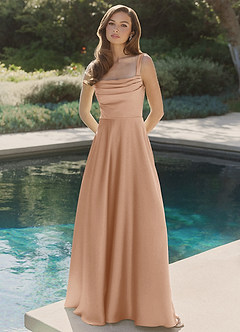 Azazie Shaude Bridesmaid Dresses English Rose A-Line Pleated Stretch Satin Dress image4
