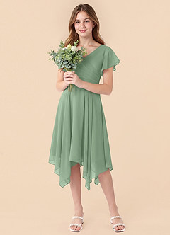 Azazie Janeaurelia Junior Robe Trapèze en Mousseline de soie Plissé Matcha image3