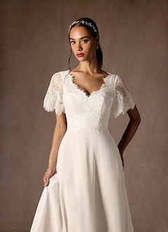 Azazie Veradis Robes de mariée Robe Trapèze en Mousseline de soie Col V dentelle Diamant Blanc Champagne image4