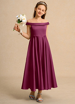 Azazie Teeny Girls Formal Sukienki dla dziewczynek sypiących kwiaty Linia A Pofałdowany Matowy satynowy Długość kostki Sukienka image5