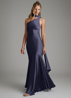 Azazie Amara Bridesmaid Dresses Stormy Mermaid One Shoulder Stretch Satin Dress image5