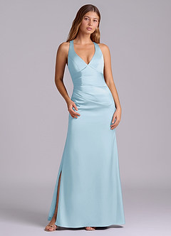Azazie Amelie Bridesmaid Dresses Sky Blue A-Line Pleated Stretch Satin Dress image1