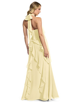 Azazie Velma Bridesmaid Dresses Lemon Sorbet A-Line Side Slit Chiffon Dress image2