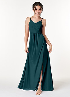 Azazie Luxy Junior Pine Pleated Mesh Dress image1