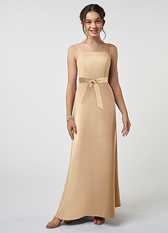 Azazie Anina Junior Robe Trapèze en Satin extensible Arc Champagne image3